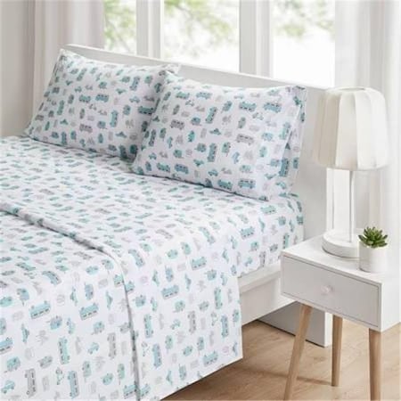 Intelligent Design Intelligent Design ID20-1429 Novelty Printed Sheet Set; Grey & Blue Road Trip - Queen ID20-1429